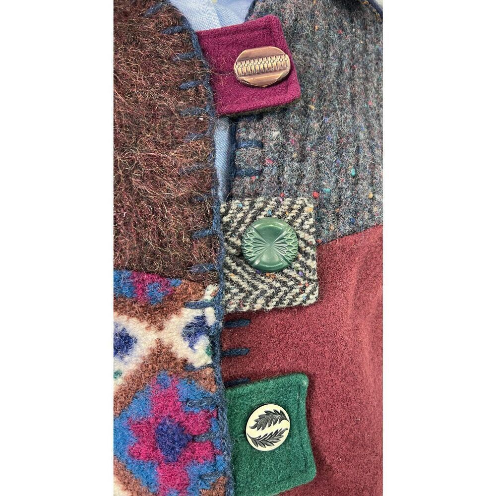 Baabaazuzu Patchwork Wool Upcycled Sweater Jacket Hand Blanket Stitched $218 SM - Picture 4 of 9